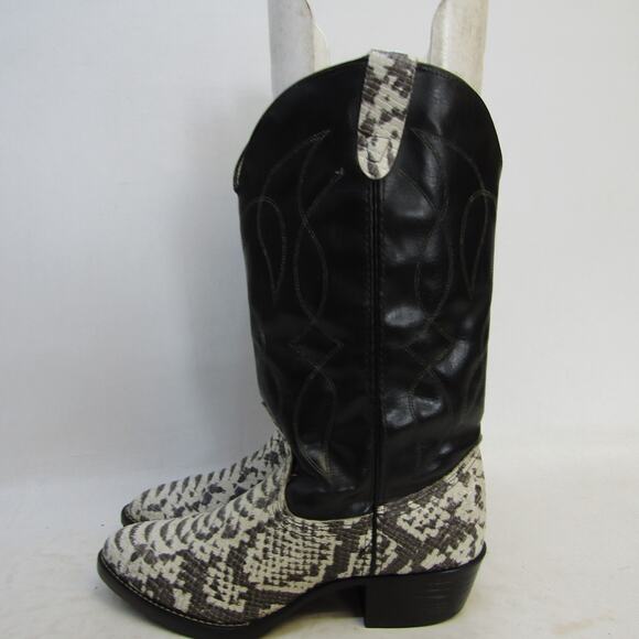 Mens Size 8.5 D Black Leather Snake Print Cowboy Western Boots main image 6